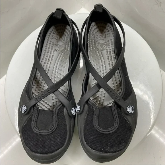 CROCS black Mary Janes ballet flats size 6 - Picture 2 of 8
